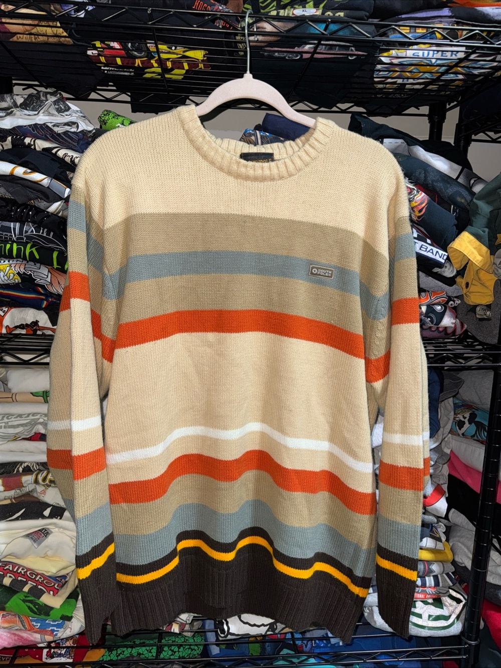 South Pole Vintage Men's Striped Multi-colored Crewneck Sweater. Size L